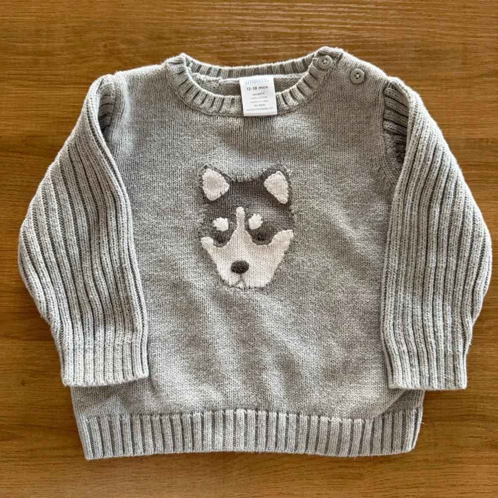 Gymboree Gray Husky Dog Cotton Knit Sweater 12-18 Months 240463174